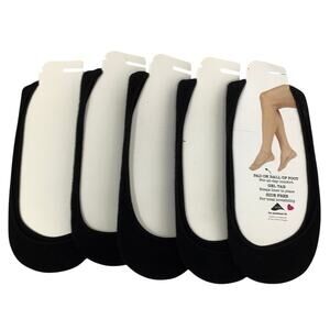 PEDS Black 5 Packs Microfiber No-Show Liner Socks Gel Tab & Cushion Pad H8-12